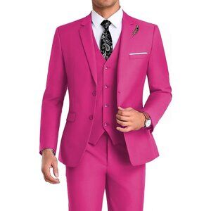 Men's Notched Lapel Fuchsia Groomsmen Slim Fit 3 Pieces Suit for Wedding